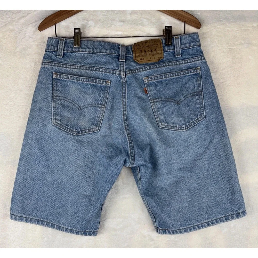 Vintage Levis 505 Shorts Mens 33 Blue Denim Light Wash Orange Tab 9